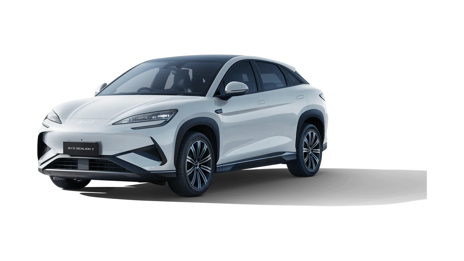 White BYD Sealion 7, front three-quarter view